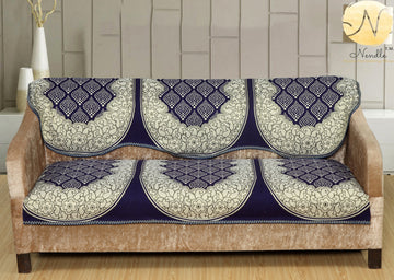 Nendle Luxurious Cotton Polka Dot Design 5 Seater Sofa Cover Set (Violet, 6 Pieces)
